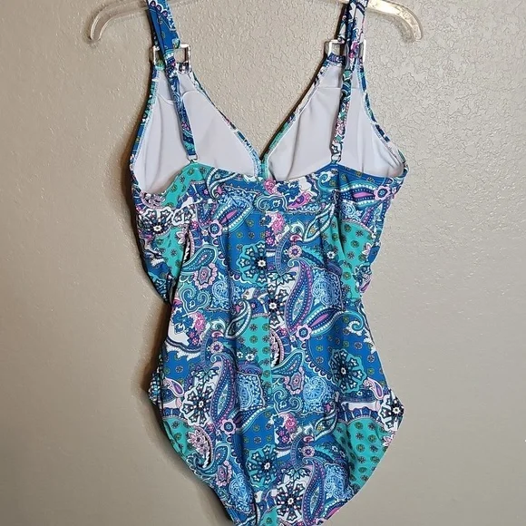 SPANX Multicolor Paisley Slimming Tummy Control Swimwear XL blue - Picture 5 of 7